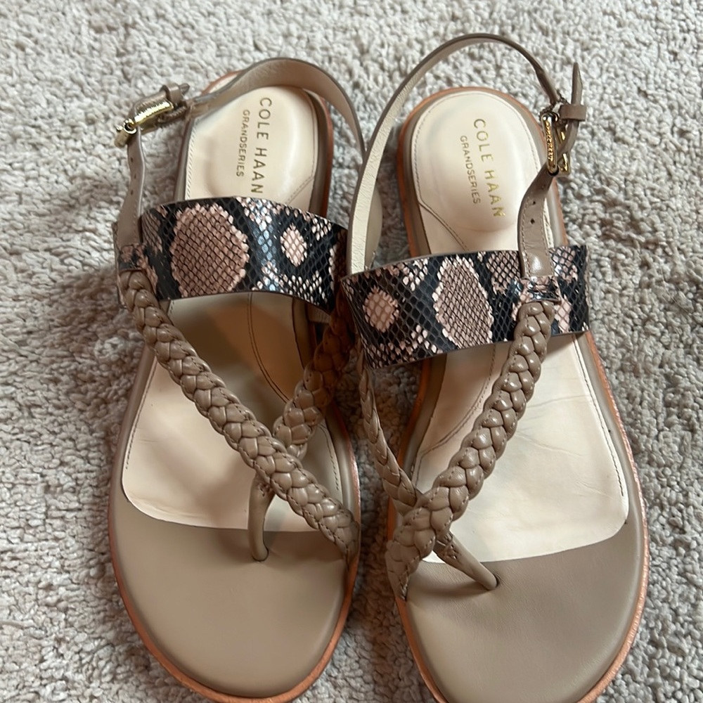 Practically new Cole Hahn sandals. Genuine leather uppers with braided detail.